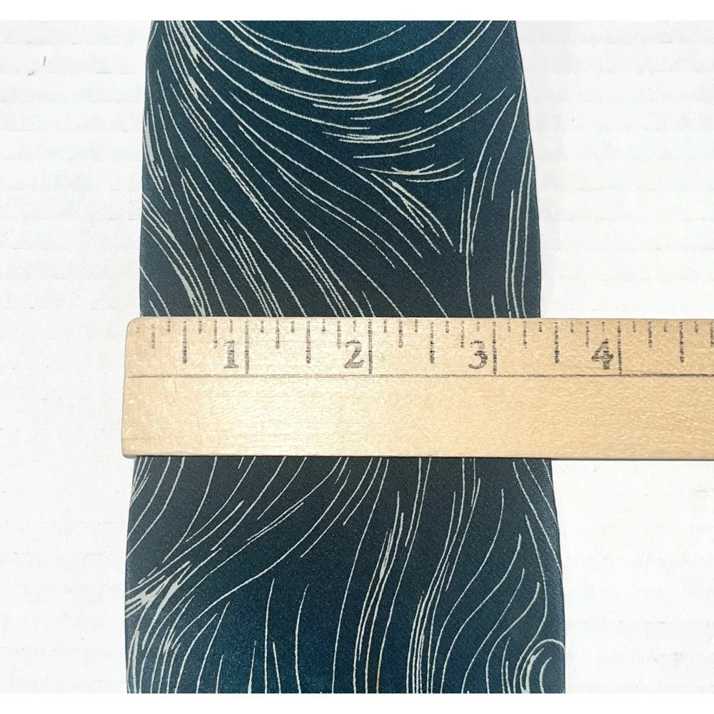 John Henry Necktie Mens Silk Crepe Teal Blue White Swirl Abstract Pattern USA